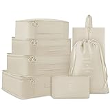 KTMOUW 7 Teilige Kleidertaschen Set Verpackungswürfel Multifunktionale Koffer Organizer Kofferorganizer Urlaub Reise Würfel Packing Cubes Weiß
