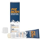 Piz Buin Mountain Sonnencreme und Lippenpflege mit LSF 50+, Sonnenschutz speziell fürs Skifahren und Wandern, gegen Wind und Kälte, 20ml und 2,3ml