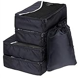 SWISSONA 5 Packwürfel im Set in 3 unterschiedlichen Größen, robust & langlebig, schwarz, Packing Cubes, Kofferorganizer Packtaschen Set, Verpackungswürfel, Kleidertasche