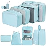 Joyoldelf Koffer Organizer Set, Packing Cubes für Kleidung, Kleidertaschen für Koffer, 9-teilige Wasserfester Packwürfel Kofferorganizer Packtaschen Set mit Kosmetiktasche, Schuhbeutel（Blau)
