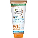 Garnier Sonnenschutzmilch mit LSF 50+ für Kinder, Sonnencreme mit sehr hohem Sonnenschutz, Anti-Austrocknung der Haut, Ambre Solaire Kids Sensitive expert+, 1 x 175 ml