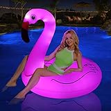 Uekars Aufblasbarer Flamingo Schwimmring mit Licht, Schwimmring Erwachsene Glitzer, 42' Flamingo Schwimmreifen Wasser Strand Pool Party für Erwachsene(1PK)