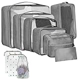 Travel Accessories Kofferorganizer Set 10 Pcs Packing Cubes Set, Packtaschen Leichtgewicht Kleidertaschen-Set Für Rucksack Und Koffer, Sizes Packwürfel Koffer (Grau)
