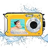 Hlieeosfcn Unterwasserkamera, Full HD 2.7K 48MP wasserdichte Digitalkamera mit Mikrofon LED Fülllicht Wasserpark The Sea für Kinder Jungen Mädchen Geschenk Gelb