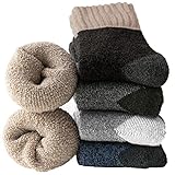 Josnown Thermosocken Herren, 5 Paar Dicke Frotteesohle Winter Warme Socken, Anti Schweiß, Thermo Effekt, Atmungsaktives Wollsocken, Größe 39-45