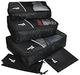 HOPEVILLE Kleidertaschen-Set 5-teilig, mit 3 Koffertaschen - PLUS einem Wäschebeutel und einem Schuhbeutel, Premium Packing Cubes für perfekt organisiertes Reisegepäck (Schwarz)