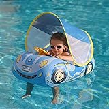 Aufblasbares Schwimm-Auto für Kleinkinder, mit verstellbarem Sonnendach und Sicherheitssitz, Pool-Spielzeug für Kinder von 1–4 Jahren, Sportauto in Blau