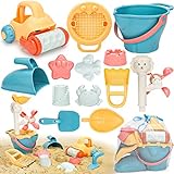Sanlebi Sandspielzeug Set, Kinder Sandkasten Spielzeug mit Eimer, Sandformen, Netzbeutel Strand Outdoor Spiele für Jungen Mädchen