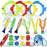 Yotako Pool Spielzeug, 20 Stück Tauchringe für Kinder Set Tauchspielzeug, Poolspielzeuge Edelsteine Fisch Unterwasser Tauchen Spielset Schwimmbad für Kinder Jungen Mädchen mit Drawstring Tasche
